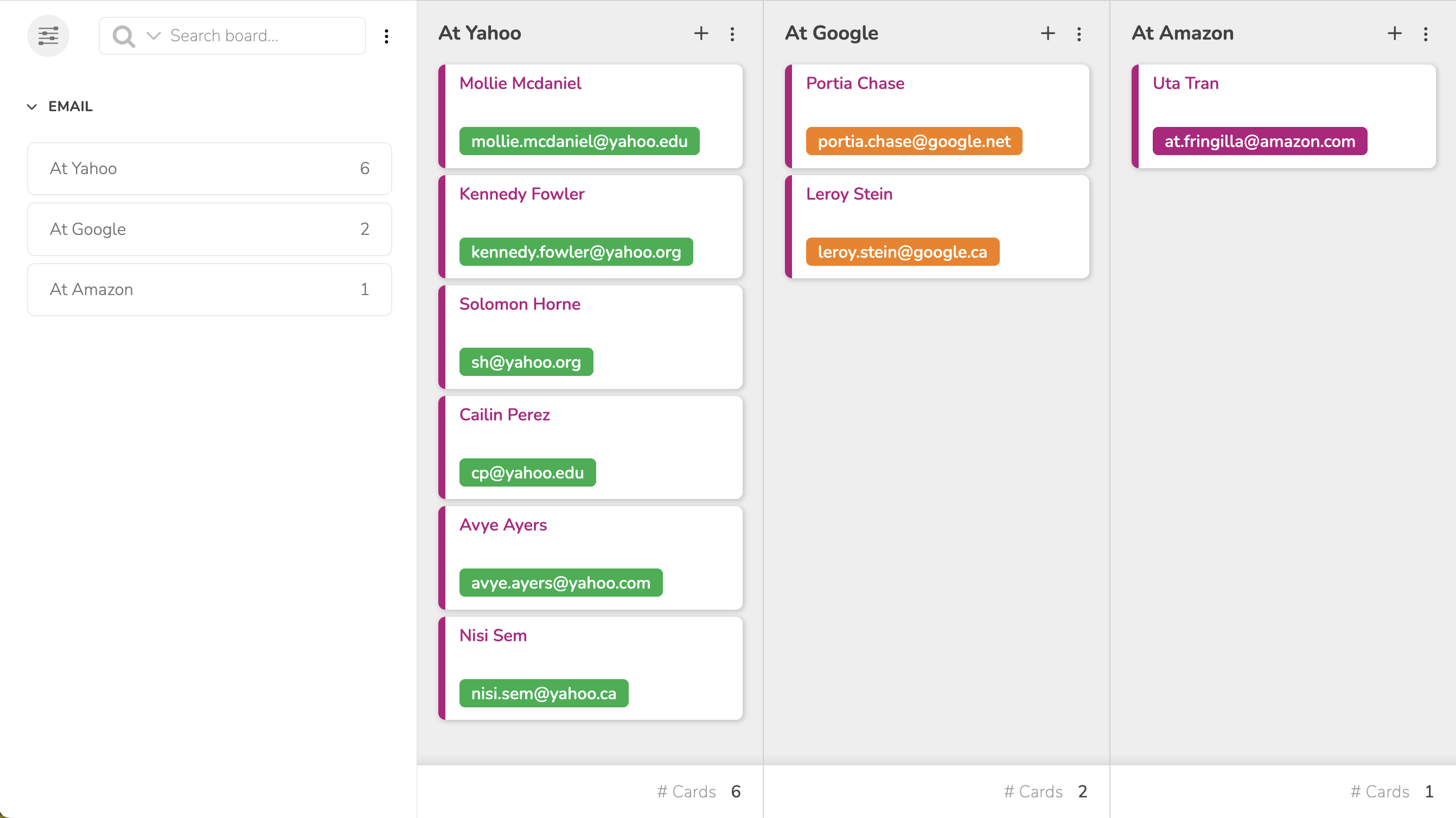 Even text fields, like emails, can define card groups.